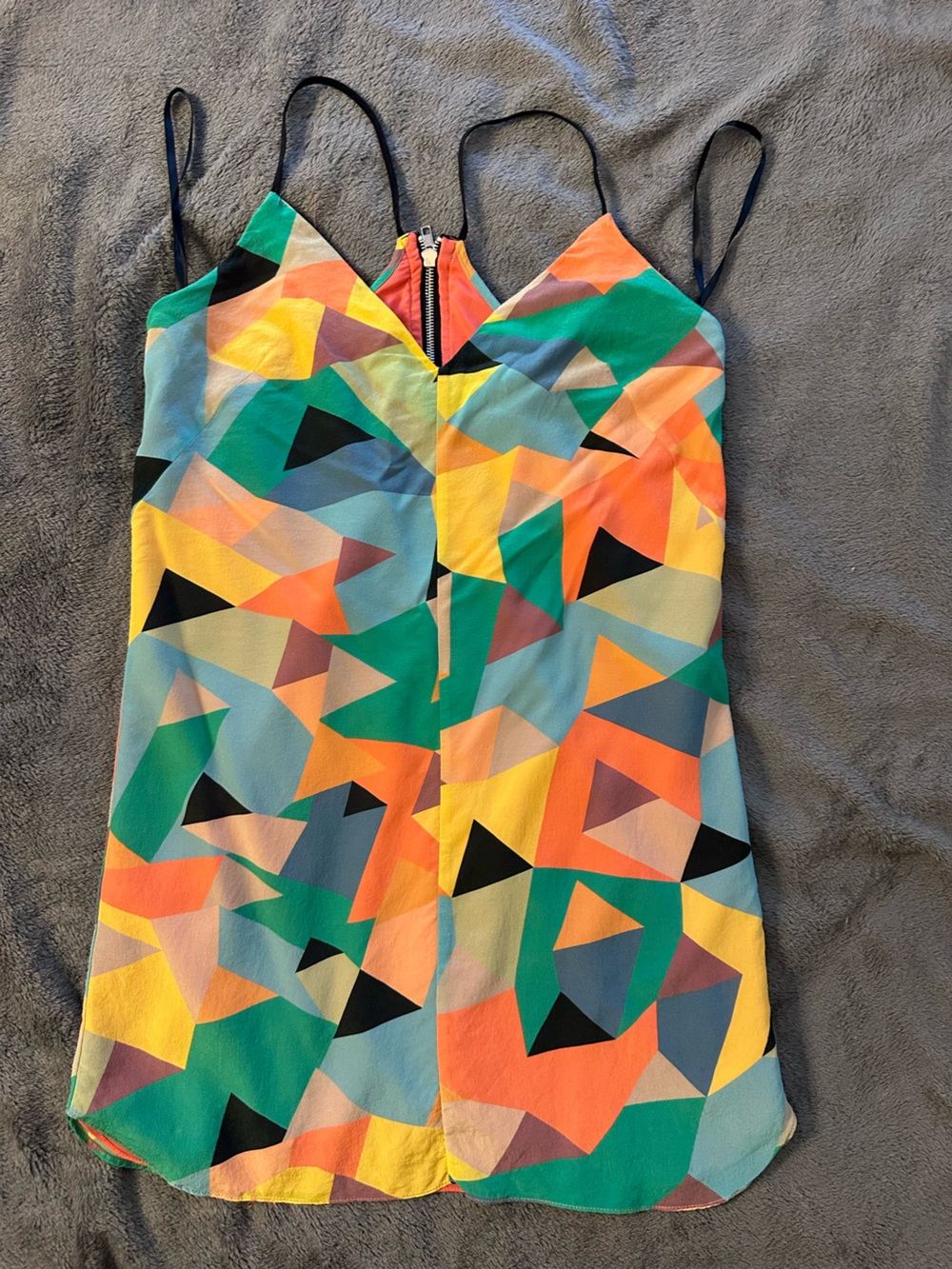 Milly Abstract Multicolor Geometric Silk spaghetti straps dress
